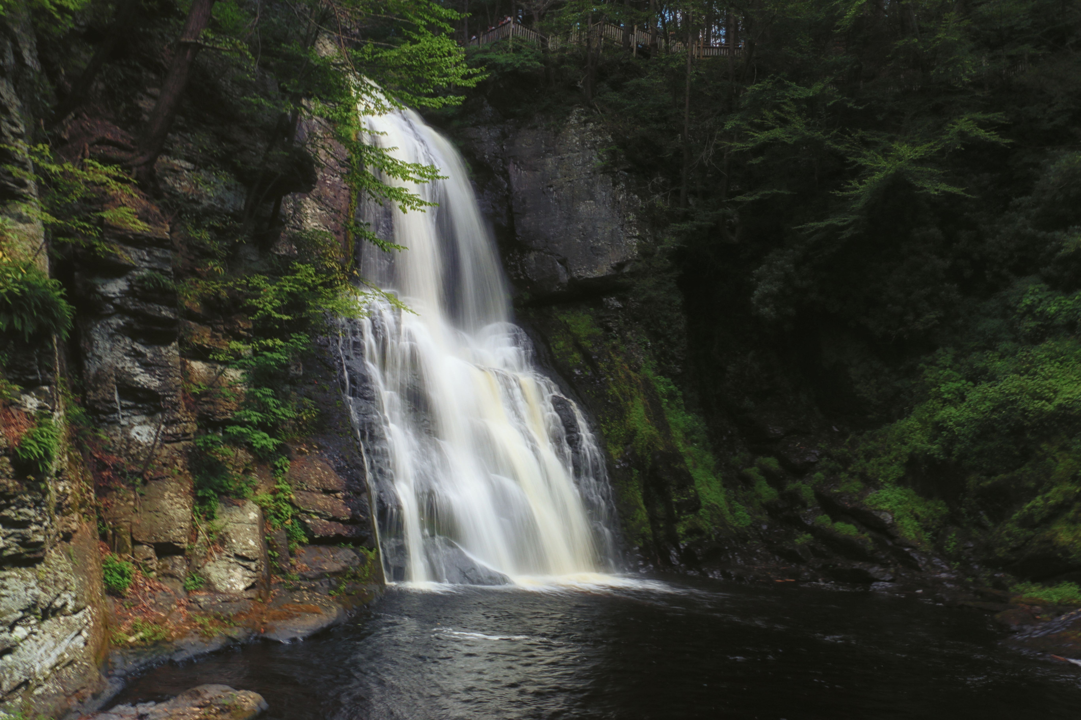 Bushkill Falls, nicknamed 'Niagara Falls of Pennsylvania' is a series of eight privately owned waterfalls, the tallest of which cascades over 100 feet (captured in this pic), located in Northeast Pennsylvania's Pocono Mountains in the United States.